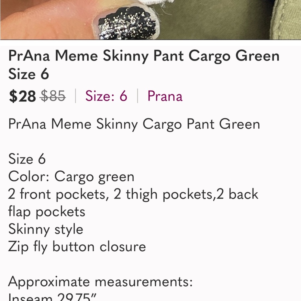 Prana Olive Green Meme Skinny Pant Cargo - Picture 5 of 12